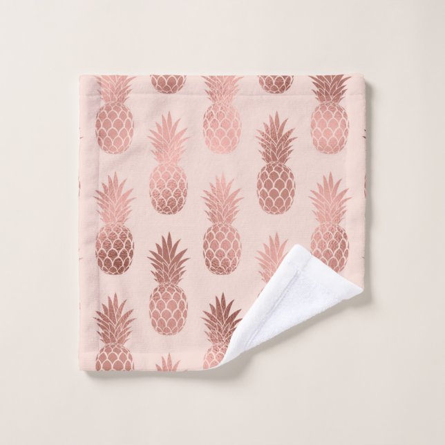 Girly Tropical Rose Gold Summer Pineapples Pattern Wash Cloth (Wash Cloth)