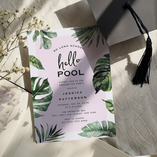Girly Tropical Summer Graduation Pool Party Invitation (Creator Uploaded)