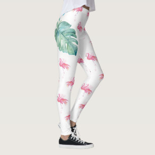 Girly Tropical Watercolor Pink Flamingo Leggings