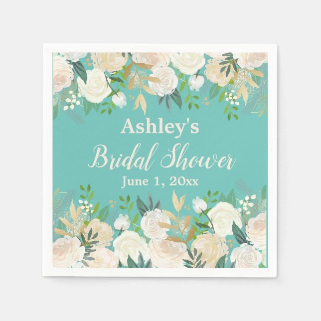 Girly Turquoise Blue Bridal Shower Bach Party Napkin (Front)