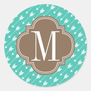 Girly Turquoise & brown Tribal Arrows Custom Classic Round Sticker