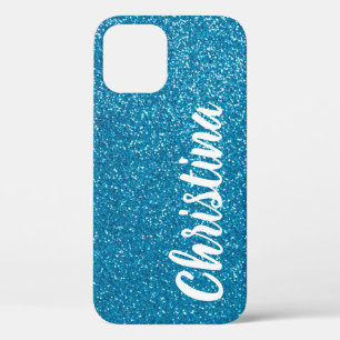 Girly Turquoise Glitter Name Personalised iPhone 12 Case