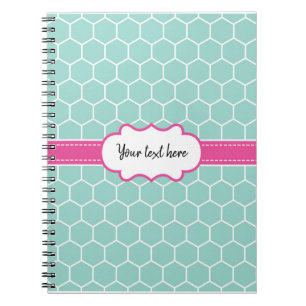 Girly Turquoise Hexagon Pattern with Monogram Notebook