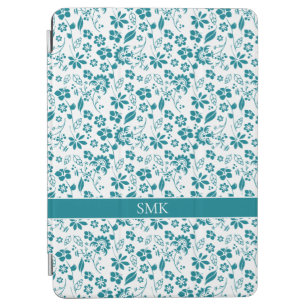 Girly Turquoise Teal Tropical Flowers Monogram iPad Air Cover