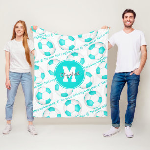 girly turquoise The soccer field is my happy place Fleece Blanket