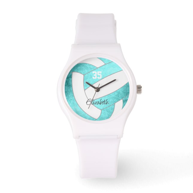 girly turquoise volleyball player name watch (Front)