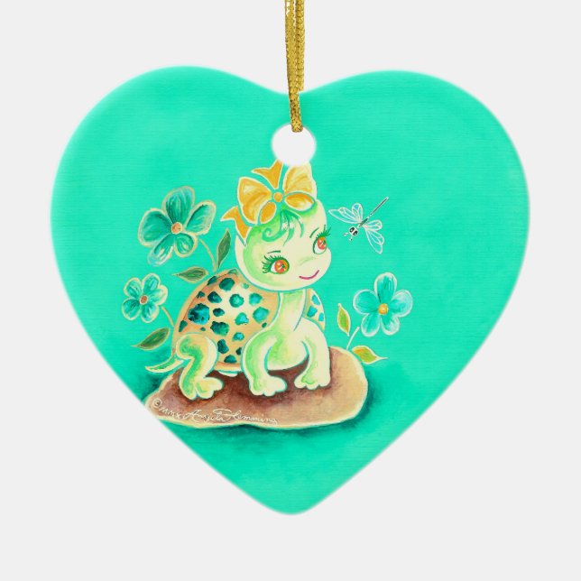Girly Turtle Ceramic Tree Decoration (Front)