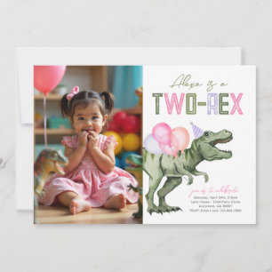 Girly Two-Rex Dinosaur Birthday Invitation