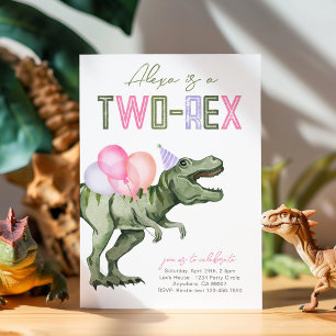 Girly Two-Rex Dinosaur Birthday Invitation
