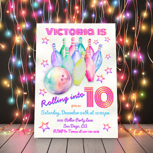 Girly tye dye pink Bowling Birthday Party Invitation