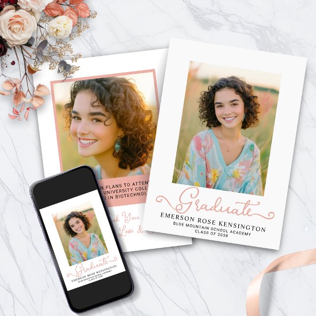 Girly Typography Hand Drawn Graduation Photo Announcement (Girly Typography Hand Drawn Graduation Photo Announcement with Digital Download)