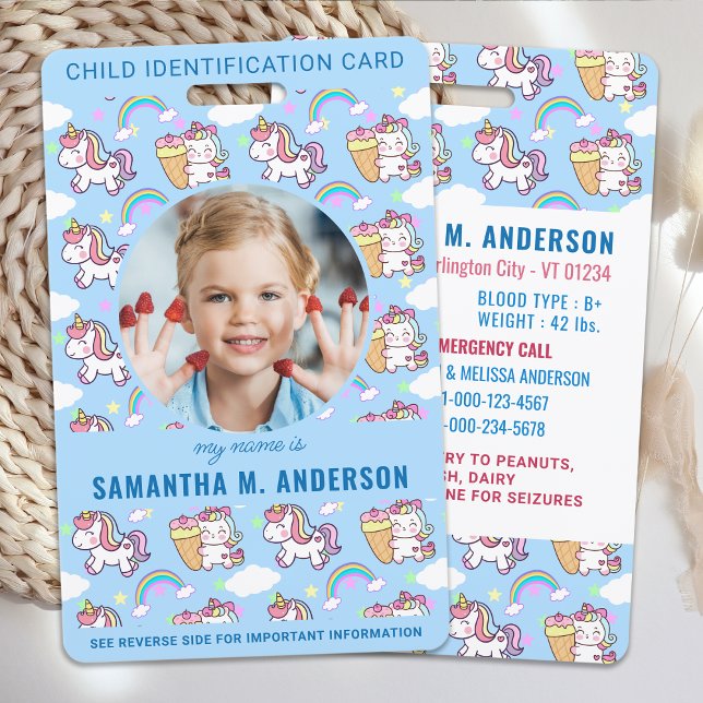 Girly Unicorn Custom Photo Child Identification ID Badge (Creator Uploaded)