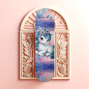 Girly Unicorn Fairy Dust Pink Shimmer Blue Mystic  Skateboard