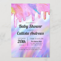 Girly Unicorn Holographic Glitter Drip Baby Shower