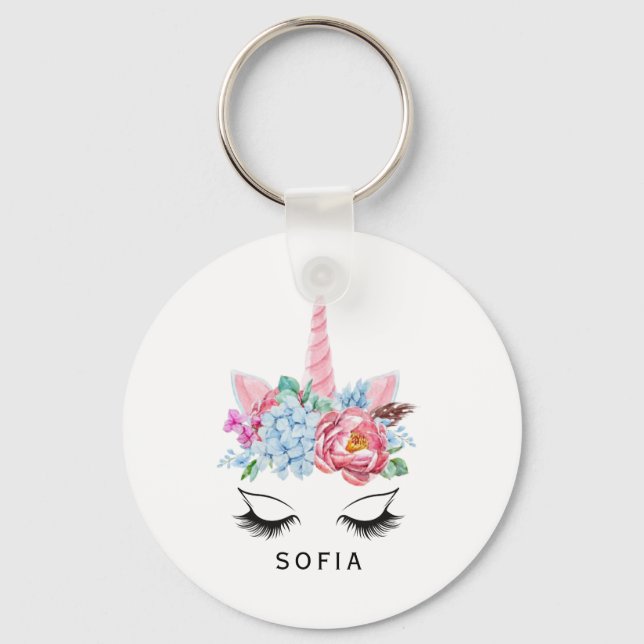 Girly Unicorn  Key Ring (Front)