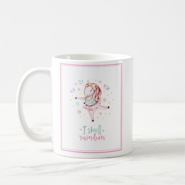 Girly Unicorn Pink Ballerina | I Smell Rainbows Coffee Mug (Left)