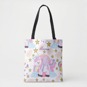 Girly Unicorn Rainbow Magical Name Personalised Tote Bag