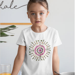Girly Unique Mandala Pressed Flowers Artwork T-Shirt