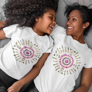 Girly Unique Mandala Pressed Flowers Artwork T-Shirt