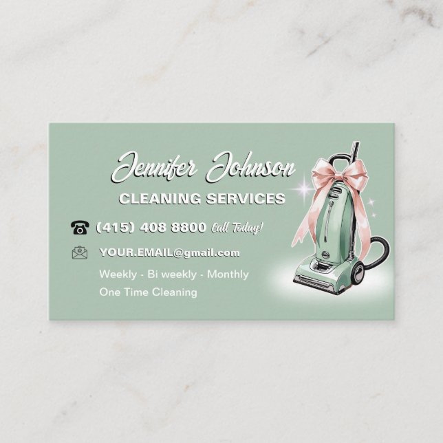 Girly Vacuum Cleaner House Cleaning Services Business Card (Front)