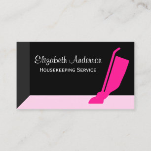 Girly Vacuum Pink and Black Housekeeping Service Business Card