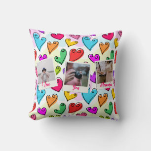 Girly Vibrant Hearts Cute Romantic Valentine Photo Cushion