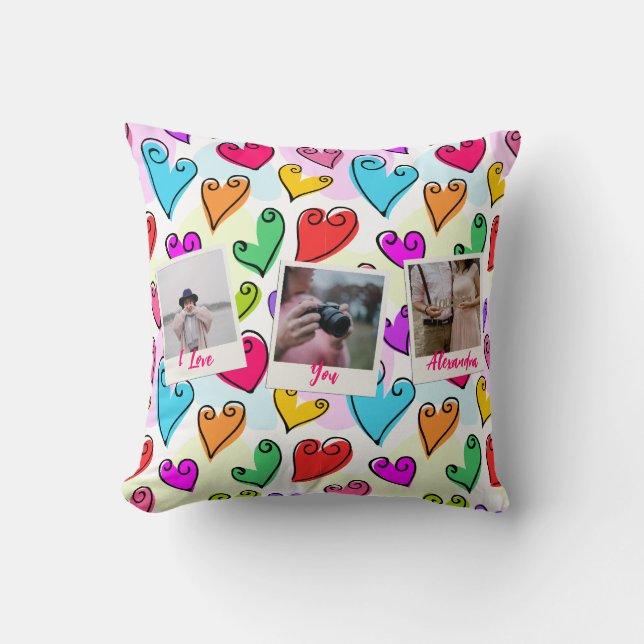 Girly Vibrant Hearts Cute Romantic Valentine Photo Cushion (Front)