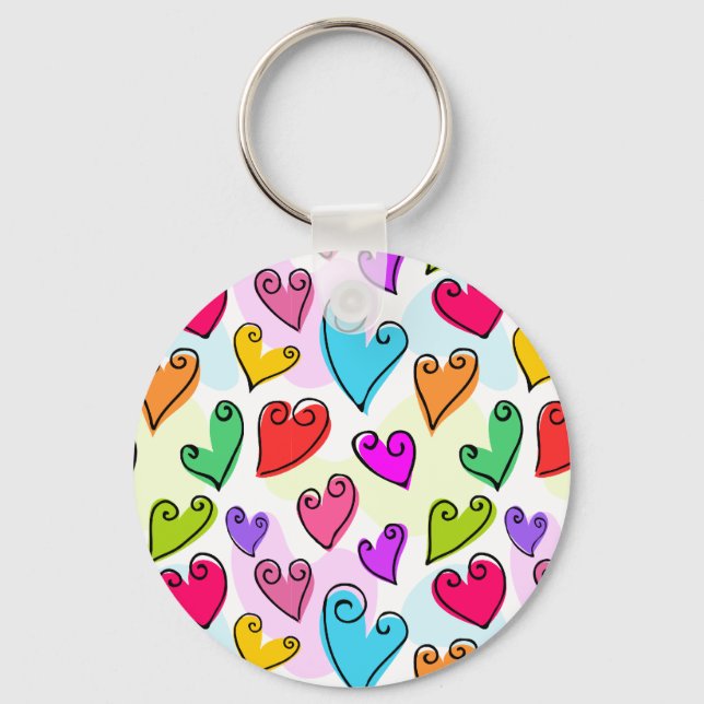 Girly Vibrant Hearts Cute Romantic Valentines Day Key Ring (Front)