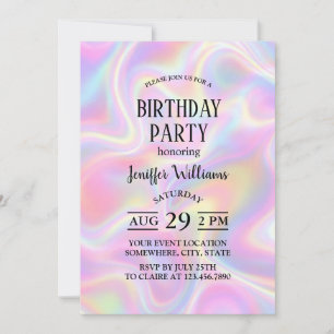Girly Vibrant Pastel Holographic Swirl Design Invitation