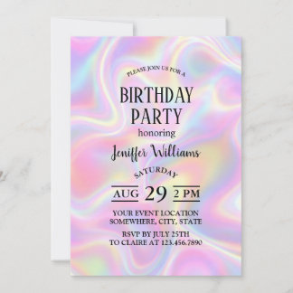 Girly Vibrant Pastel Holographic Swirl Design      Invitation