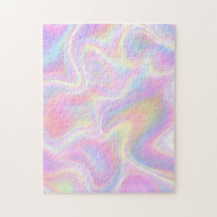 Girly Vibrant Pastel Holographic Swirl Design      Jigsaw Puzzle