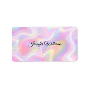 Girly Vibrant Pastel Holographic Swirl Design Label