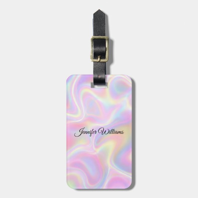 Girly Vibrant Pastel Holographic Swirl Design      Luggage Tag (Front Vertical)