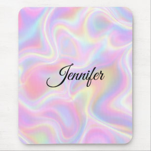 Girly Vibrant Pastel Holographic Swirl Design Mouse Mat