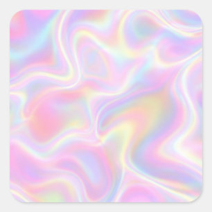 Girly Vibrant Pastel Holographic Swirl Design Square Sticker