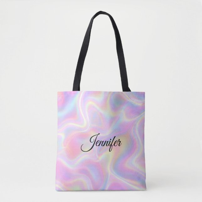 Girly Vibrant Pastel Holographic Swirl Design      Tote Bag (Front)