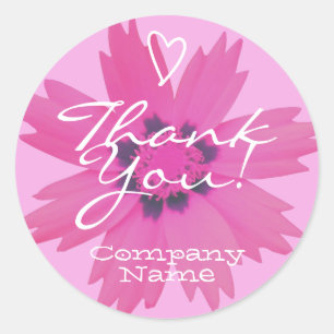 Girly Vibrant Pink Flower Blossom Thank You Labels