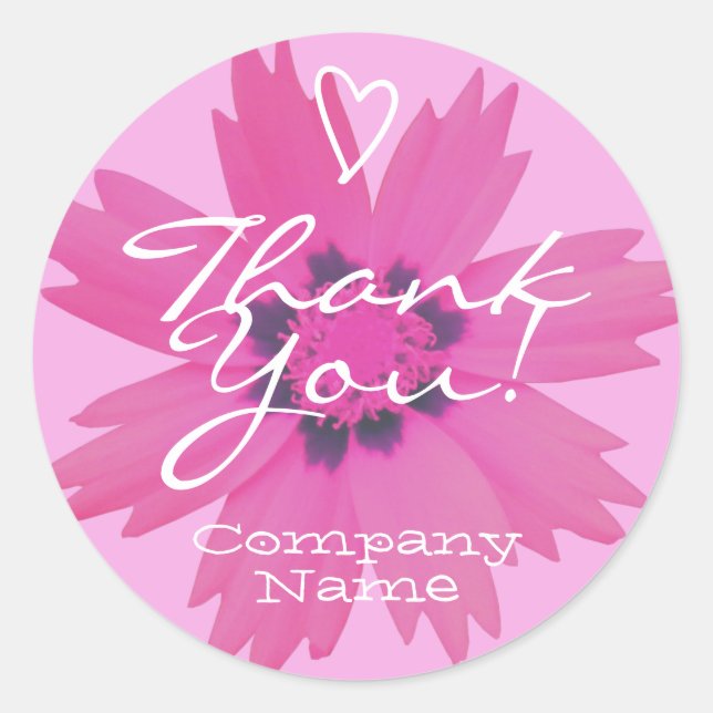 Girly Vibrant Pink Flower Blossom Thank You Labels (Front)