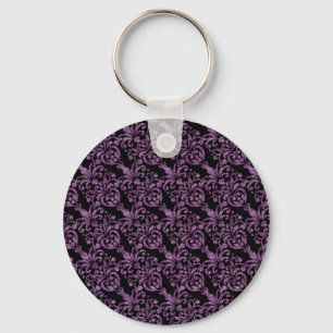 Girly Victorian Purple Glittery Damask Pattern Key Ring
