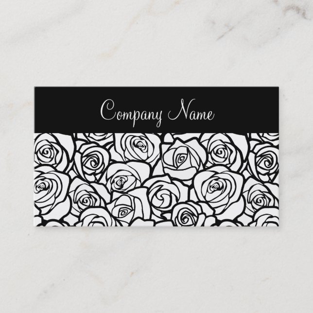 Girly Vintage black and white roses Business Card (Front)