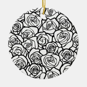 Girly Vintage black and white roses Ceramic Tree Decoration