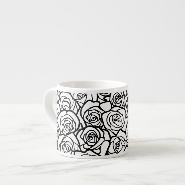 Girly Vintage black and white roses Espresso Cup (Front Left)