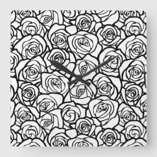 Girly Vintage black and white roses Square Wall Clock