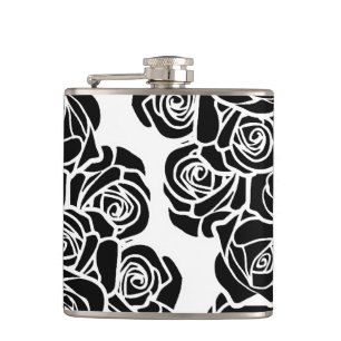 Girly Vintage black pink and roses Hip Flask