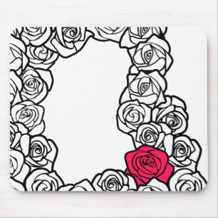 Girly Vintage black pink and white roses Mouse Mat