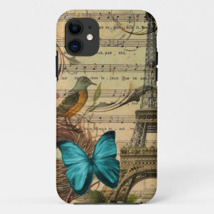 girly vintage eiffel tower floral Music Notes iPhone 11 Case