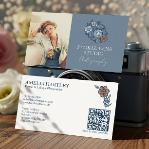Girly Vintage Floral Camera Photographer Photo Business Card