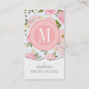 Girly Vintage Floral Pink Roses Peony Personalised Business Card