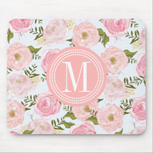 Girly Vintage Floral Pink Roses Peony Personalised Mouse Mat