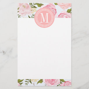 Girly Vintage Floral Pink Roses Peony Personalised Stationery
